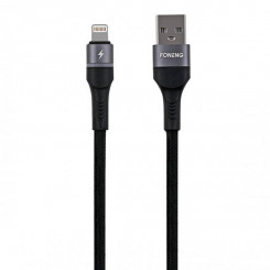 USB-kaabel Lightning Foneng X79 jaoks, LED, nailonpunutis, 3A, 1m (must)
