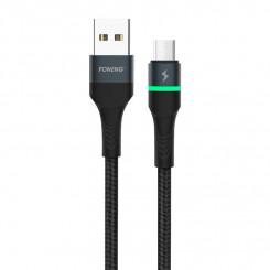 Foneng X79 USB-mikro-USB kaabel, LED, nailonpunutis, 3A, 1m (must)