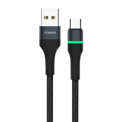 Foneng X79 USB to USB-C cable, LED, Nylon braid, 66W, 1m (black)