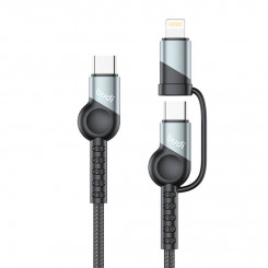 2-в-1 USB-USB-C/кабель Lightning Budi 65 Вт/20 Вт PD, 1 м (черный)