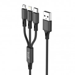 Кабель Budi 3в1 USB — USB-C/Lightning/Micro USB, 1 м (черный)