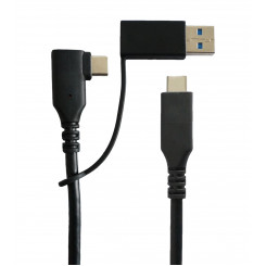MicroConnect USB3.0, разъем USB-C под углом к адаптеру «папа C» + «папа» A/мама C, 1 м, алюминиевый корпус, хлопковый рукав