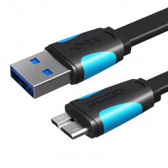 Плоский кабель USB 3.0 A — Micro-B Vention VAS-A12-B200 2 м, черный