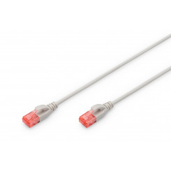 Digitus CAT 6 U-UTP  Slim patch cord Patch cord Modular RJ45 (8/8) plug Transparent red coloured connector for easy identification of Category 6 (250 MHz). Inner conductors: Copper (Cu) 1.5 m Grey