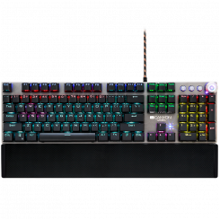 CANYON Nightfall GK-7, Wired Gaming Keyboard,Black 104 mechanical switches,60 million times key life, 22 types of lights,Removable magnetic wrist rest,4 Multifunctional control knob,Trigger actuation 1.5mm,1.6m Braided cable,US layout,dark grey, size