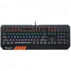 CANYON Hazard GK-6, Проводная мультимедийная игровая клавиатура со световым эффектом, 108 шт. радужных светодиодов, цифры 104 клавиши, двойная раскладка EN, длина кабеля 1,8 м, 450,5*163,7*42 мм, 0,90 кг, цвет черный