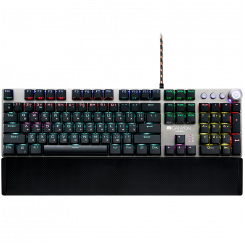 CANYON Nightfall GK-7, Проводная игровая клавиатура, 104 черных механических переключателя, срок службы клавиш 60 миллионов раз, 22 типа подсветки, съемная магнитная подставка для запястий, 4 многофункциональные ручки управления, триггер 1,5 мм, плетеный 