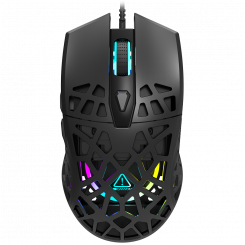 CANYON Puncher GM-20, High-end Gaming Mouse with 7 programmable buttons, Pixart 3360 optical sensor, 6 levels of DPI and up to 12000, 10 million times key life, 1.65m Ultraweave cable, Low friction with PTFE feet and colorful RGB lights , Black, size: