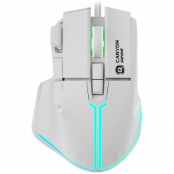 CANYON Fortnax GM-636, 9keys Gaming wired mouse,Sunplus 6662, DPI up to 20000, Huano 5million switch, RGB lighting effects, 1.65M braided cable, ABS material. size: 113*83*45mm, weight: 102g, White