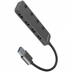 AXAGON HUE-MSA 4x USB3.2 Gen 1 концентратор SWITCH, металл, разъем питания micro USB, кабель USB-A длиной 20 см