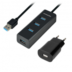 AXAGON HUE-S2BP, 4 зарядных концентратора USB3.0, кабель 1,2 м, зарядка через MicroUSB, адаптер переменного тока, вкл.