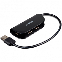 Удобный четырехпортовый концентратор USB 2.0 с постоянно подключенным USB-кабелем. Черный.