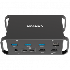 CANYON HDS-95ST, Multiport Docking Station with 14 ports,with Type C female *4,USB3.0*2,USB2.0*2,RJ45*1,HDMI*2,SD card slot,Audio 3.5 audio*1Input 100- 240V/100W AC port, Output USB-C PD 60W * 1, Dual USB C cables length 1.0m 20V3A, , 140*75*49mm,