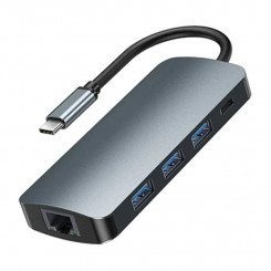 Hub USB-C 9w1 Remax Retor Series RU-U91, 3x USB 3.0, USB-C, RJ45, HDMI, 3,5 mm, SD/TF (szary)