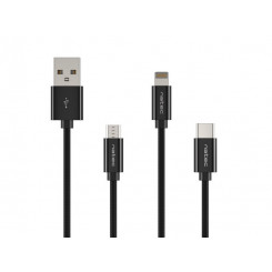 Natec USB-A на Micro USB, Lightning, USB-C NKA-1202 1 м, черный