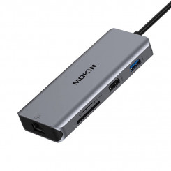 MOKiN 9in1 Laptop Docking Station USB C to 2x USB 3.0 + USB 2.0 + 2x HDMI + SD / TF + RJ45 + PD (silver)