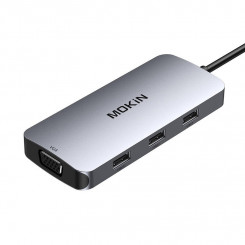 Адаптер-концентратор MOKiN 7в1 USB-C — 2x HDMI + 3x USB 2.0 + DP + VGA (серебристый)