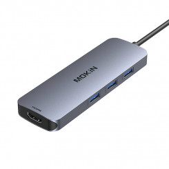 MOKiN Adapter Hub 8in1 USB-C kuni 2x 4K 60Hz HDMI + USB-C + 3x USB 3.0 + SD + Micro SD (hõbedane)