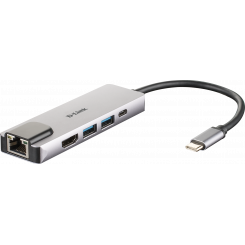 D-Linki 5-ühes USB-C jaotur HDMI/Ethernetiga ja toiteallikaga DUB-M520 Garantii 24 kuud USB-C jaotur