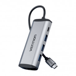 Док-станция USB-C — USB-C, 3x USB3.0, PD 0,15 м Vention THAHB серый