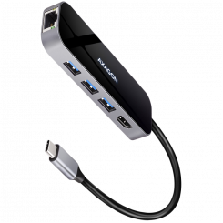 Многопортовый концентратор Axagon USB 3.2 Gen 1. HDMI, Gigabit LAN и подача питания. Кабель USB-C длиной 20 см.
