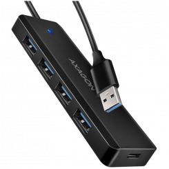 AXAGON HUE-C1A 4x USB3.2 Gen 1 Travel Hub, разъем питания USB-C, Вт. Кабель типа A длиной 20 см.