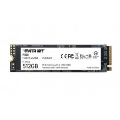 SSD PATRIOT P300 512GB M.2 PCIE NVMe 3D NAND Kirjutamiskiirus 1200 MB/s Lugemiskiirus 1700 MB/s 3,8 mm TBW 240 TB P300P512GM28