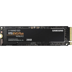 Твердотельный накопитель SAMSUNG 970 Evo Plus 250 ГБ M.2 PCIE NVMe MLC Скорость записи 2300 МБ/с Скорость чтения 3500 МБ/с Наработка на отказ 1500000 часов MZ-V7S250BW