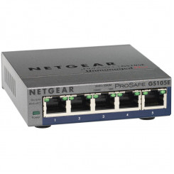 Lüliti NETGEAR GS105E, 5x 10/100/1000 Prosafe PLUS Switch (haldus arvuti utiliidi kaudu), VLAN, QOS, metallkorpus, väline toiteadapter