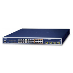 Planet 24x 10 / 100 / 1000Base-T RJ-45, 4 10 / 100 / 1000 Mbps SFP / Mini-GBIC, RS-232, 48 Gbps, 35,7 Mpps, PoE, VLAN, QoS, SNMP