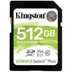 Kingston 512 ГБ SDXC Canvas Select Plus 100R C10 UHS-I U3 V30, EAN: 740617298192