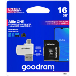 Goodram MicroSDHC 16GB Kõik ühes klassis 10 UHS I + kaardilugeja