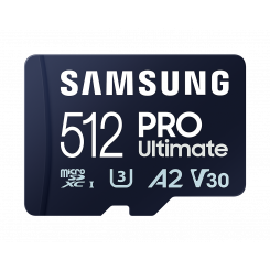 Samsung MicroSD Card PRO Ultimate 512 GB microSDXC mälukaart Välkmälu klass U3, V30, A2 SD-adapter