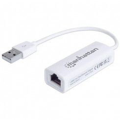 Адаптер Manhattan USB-A Fast Ethernet, сеть 10/100 Мбит/с, 480 Мбит/с (USB 2.0), Hi-Speed USB, RJ45, Белый, Гарантия три года, блистер