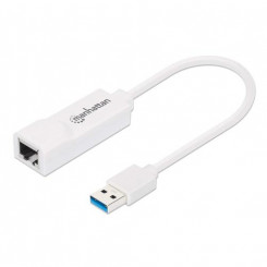 Гигабитный сетевой адаптер Manhattan USB-A, белый, сеть 10/100/1000 Мбит/с, USB 3.0, эквивалент Startech USB31000SW, Ethernet, RJ45, трехлетняя гарантия, блистер