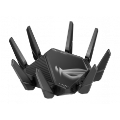 Asus Wifi 6 802.11ax Quad-band Gigabit Gaming ruuter ROG GT-AXE16000 Rapture 802.11ax 1148+4804+4804+48004 Mbit/s 10/100/1000 Mbit/s Jah Mess 4 Tugi 4 Ethernet 5 LAN MiMO Jah Mobiilne lairibaühendus puudub Antenni tüüp Väline/Sisemine 1xUSB 3.2, 1