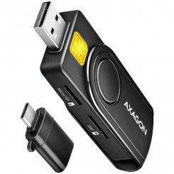 Axagon Compact Travel USB-A + USB-C kontakt Smart / ID-kaardi ja SD / microSD / SIM-kaardi lugeja.