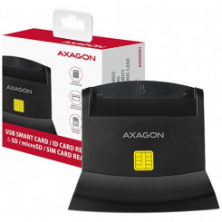 Axagoni lauaarvuti statiivilugeja Kiipkaart / ID-kaart USB 2.0 liidesega AXAGON CRE-SM2 sisaldab SD, microSD ja SIM-kaardi pesasid.