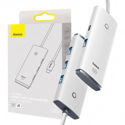 Концентратор 4w1 Baseus Lite Series USB-C на 4 порта USB 3.0 + USB-C, 25 см (белый)