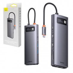 Концентратор 9w1 Baseus Metal Gleam Series, USB-C, 2 порта USB 3.0 + 2 порта HDMI + USB 2.0 + USB-C PD + Ethernet RJ45 + microSD/SD