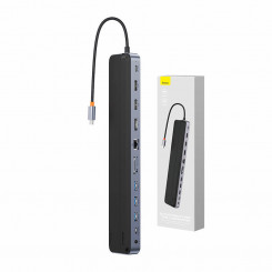 Концентратор 12 в 1 Baseus EliteJoy Gen2 серии USB-C — 2xHDMI+ 3xUSB 3.0+ PD+ DP+ SD/TF+ RJ45+Type-C+ 3,5 мм (темно-серый)
