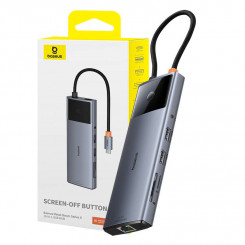 Концентратор 10в1 Baseus Metal Gleam II Series, USB-C на 1xHDMI, USB-A (10 Гбит/с), USC-C, 2xUSB-A, Ethernet RJ45, карта SD/TF, мини-разъем 3,5 мм, USB-C(PD)
