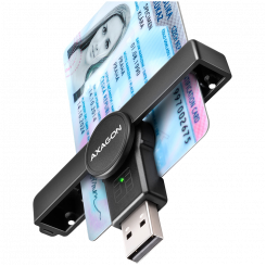 Axagon Складной карманный USB-A контактный считыватель смарт-/ID-карт.