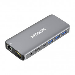 MOKiN 10 in 1 Adapter Hub USB-C kuni 3x USB 3.0 + USB-C laadimine + HDMI + 3,5 mm heli + VGA + 2x RJ45 + Micro SD lugeja (hõbedane)