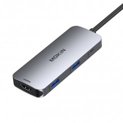 MOKiN Адаптер-концентратор 7 в 1 USB-C на 2x USB 3.0 + 2x USB-C + SD + Micro SD + HDMI (серебристый)