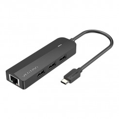 Hub USB-C kuni 3x USB 2.0, RJ45, mikro-USB tuulutus TGOBB 0,15 m, must