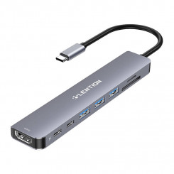 Концентратор Lention 8in1 USB-C на 3x USB 3.0 + SD/TF + PD + USB-C + HDMI 4K60 Гц (серый)