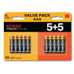 Щелочная батарея Kodak XTRALIFE AAA, 10 шт. (5+5 шт.)