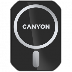 CANYON CH-15, Магнитный автомобильный держатель и беспроводное зарядное устройство, C-15-01, 15 Вт, Вход: USB-C: 5 В/2 А, 9 В/3 А; Выход: 5 Вт, 7,5 Вт, 10 Вт, 15 Вт; 83*60*8,15 мм, 0,147 кг, черный