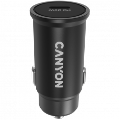 Canyon C-20, PD 20W Pocket size car charger, input: DC12V-24V, output: PD20W, support iPhone12 PD fast charging, Compliant with CE RoHs, Size: 50.6*23.4*23.4, 18g, Black